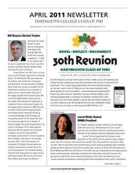 APRIL 2011 Newsletter DARTMOUTH COLLEGE CLASS of 1981