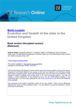 Evolution and Gestalt of the State in the United Kingdom