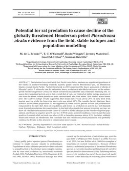 Potential for Rat Predation to Cause Decline of the Globally Threatened