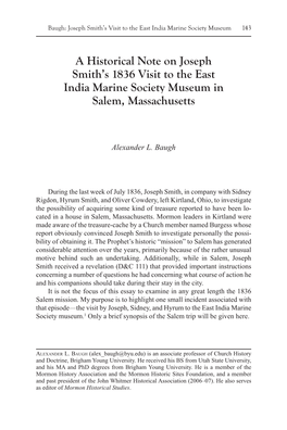 A Historical Note on Joseph Smith's 1836 Visit to the East India Marine