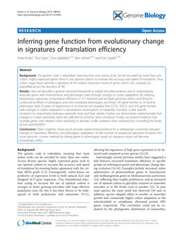 Inferring Gene Function from Evolutionary Change in Signatures