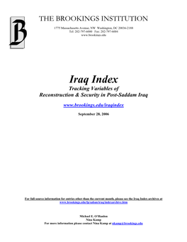 Iraq Index Tracking Variables of Reconstruction & Security in Post-Saddam Iraq