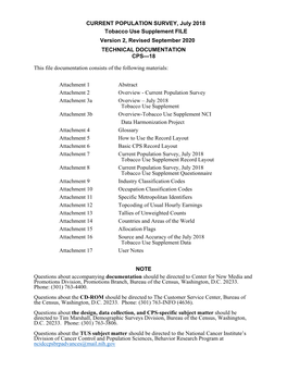Current Population Survey, July 2018: Tobacco Use Supplement File That Becomes Available After the File Is Released