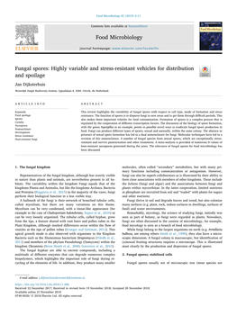 Food Microbiology Fungal Spores: Highly Variable and Stress-Resistant Vehicles for Distribution and Spoilage