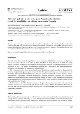 Acari: Syringophilidae) Parasitizing Passerines in Tanzania