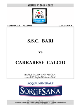 SSC BARI Vs CARRARESE CALCIO