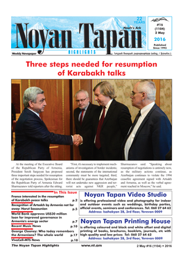 Three Steps Needed for Resumption of Karabakh Talks