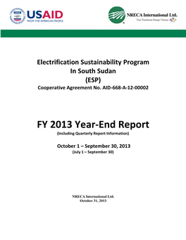 Electrification Sustainability Program in South Sudan (ESP) Cooperative Agreement No