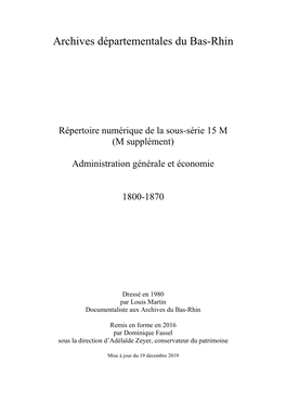 (M Supplément) Administration Générale Et Économie 1800-1870