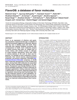 Flavordb: a Database of Flavor Molecules