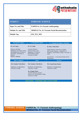 Forensic Facial Reconstruction SUBJECT FORENSIC SCIENCE