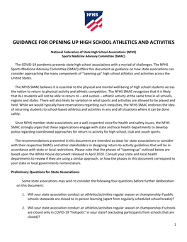 NFHS Guidance for Opening up High School Athletics and Activities