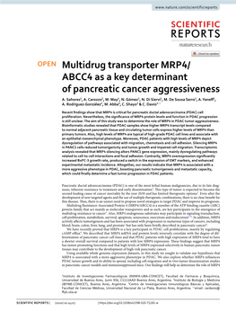 Multidrug Transporter MRP4/ABCC4 As a Key Determinant of Pancreatic