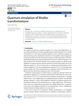 Quantum Simulation of Rindler Transformations Carlos Sabín1*
