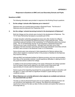 APPENDIX 5 Responses to Questions to BWC and Local Secondary