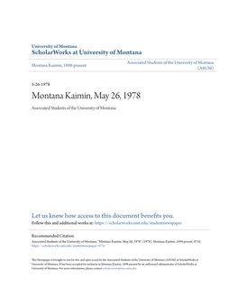 Montana Kaimin, May 26, 1978 Associated Students of the University of Montana