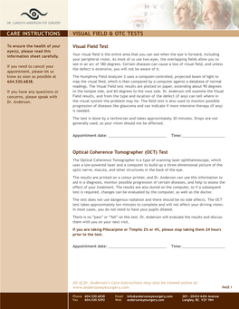 Visual Field & Otc Tests Care Instructions