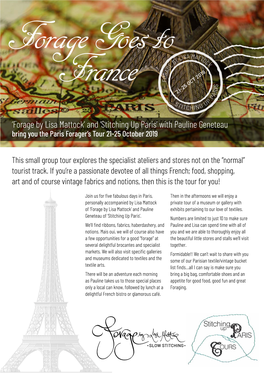 With Pauline Geneteau Bring You the Paris Forager’S Tour 21-25 October 2019