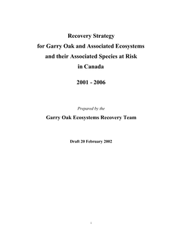 Recovery Strategy for Garry Oak and Associated Ecosystems and Their Associated Species at Risk in Canada