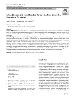 Eating Disorders and Sexual Function Reviewed: a Trans-Diagnostic, Dimensional Perspective