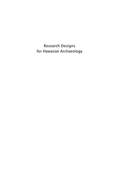 Research Designs for Hawaiian Archaeology