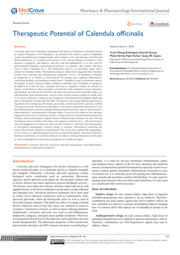 Therapeutic Potential of Calendula Officinalis