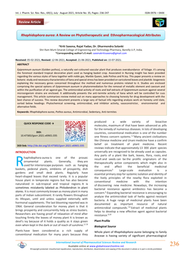 Rhaphidophora Aurea: a Review on Phytotherapeutic and Ethnopharmacological Attributes