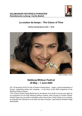 La Couleur Du Temps – the Colour of Time Salzburg Whitsun Festival 29 May – 1 June 2020