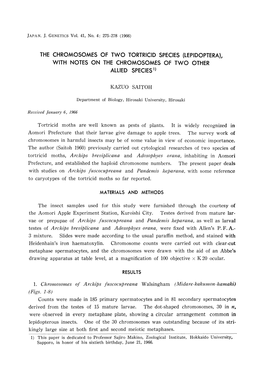 Lepidoptera), with Notes on the Chromosomes of Two Other Allied Species'