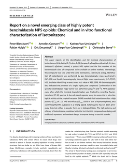 Report on a Novel Emerging Class of Highly Potent Benzimidazole NPS Opioids: Chemical and in Vitro Functional Characterization of Isotonitazene