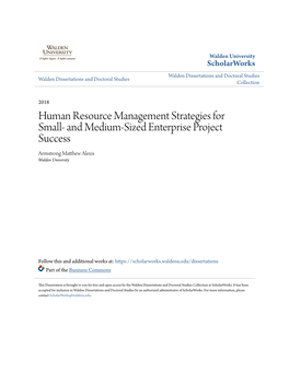Human Resource Management Strategies for Small- and Medium-Sized Enterprise Project Success Armstrong Matthew Alexis Walden University