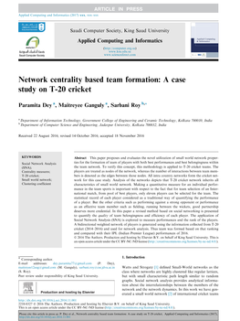 Network Centrality Based Team Formation: a Case Study on T-20 Cricket