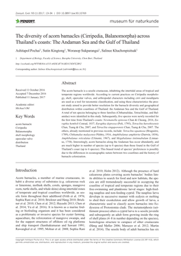 The Diversity of Acorn Barnacles (Cirripedia, Balanomorpha) Across Thailand’S Coasts: the Andaman Sea and the Gulf of Thailand