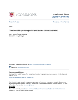 The Social-Psychological Implications of Recovery Inc