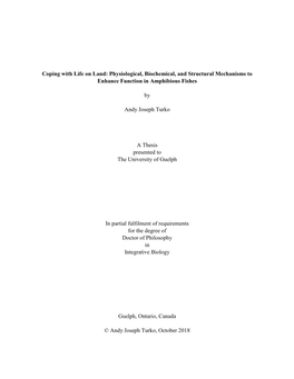 Coping with Life on Land: Physiological, Biochemical, and Structural Mechanisms to Enhance Function in Amphibious Fishes