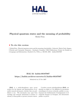 Physical Quantum States and the Meaning of Probability Michel Paty