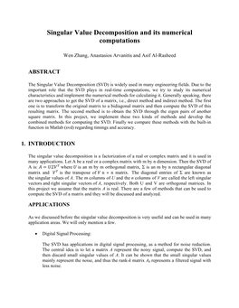 Singular Value Decomposition and Its Numerical Computations