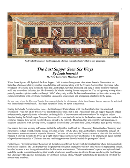 The Last Supper Seen Six Ways by Louis Inturrisi the New York Times, March 23, 1997