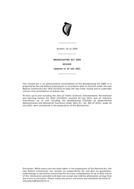 Number 18 of 2009 BROADCASTING ACT 2009 REVISED Updated to 14