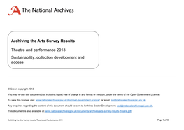 Archiving the Arts Survey Results Theatre and Performance 2013