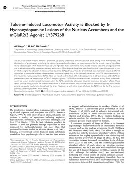 Hydroxydopamine Lesions of the Nucleus Accumbens and the Mglur2/3 Agonist LY379268