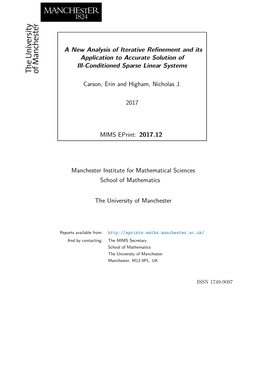 A New Analysis of Iterative Refinement and Its Application to Accurate Solution of Ill-Conditioned Sparse Linear Systems Carson