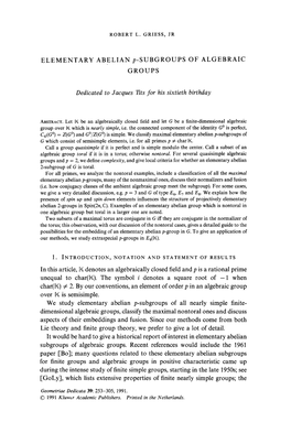 ELEMENTARY ABELIAN P-SUBGROUPS of ALGEBRAIC GROUPS