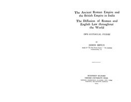 The Ancient Roman Empire and the British Empire in India the Diffusion of Roman and English Law Throughout the World