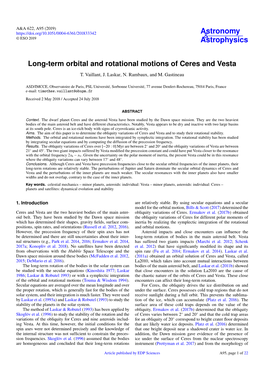 Long-Term Orbital and Rotational Motions of Ceres and Vesta T