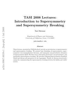 TASI 2008 Lectures: Introduction to Supersymmetry And