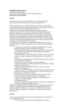 Legislative Decree No. 33 the President of the Republic, Acting in Accordance with the Provisions of the Constitution, Hereby Decrees the Following