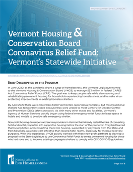 Vermont Housing & Conservation Board Coronavirus Relief Fund