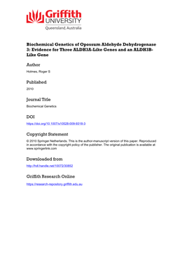 Prepublication PDF Version BIOCHEMICAL GENETICS OF