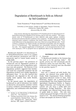 Degradation of Benthiocarb in Soils As Affected by Soil Conditions*